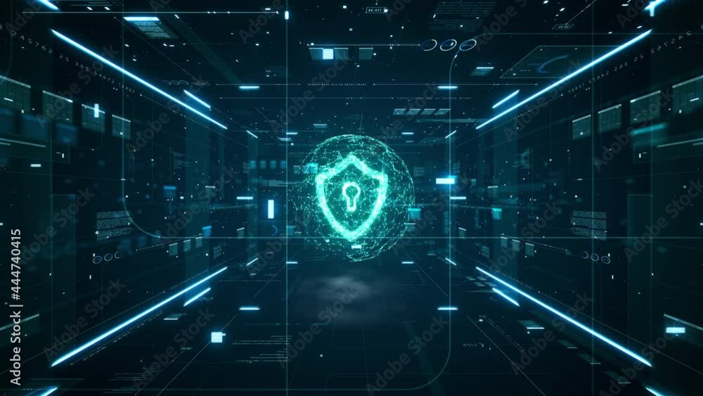 Poster cyber security concept. shield with keyhole icon on digital data background. cyber data security or 