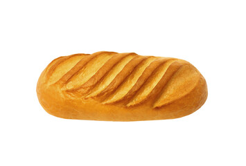 Loaf of white bread with golden crust isolated on a white background