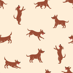 Dog pattern with dog in different poses, runs, walks and sits.