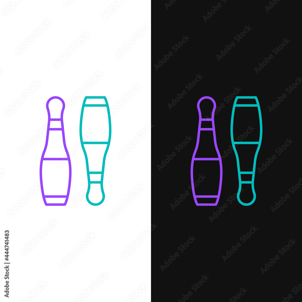 Canvas Prints line bowling pin icon isolated on white and black background. juggling clubs, circus skittles. color