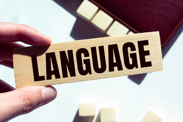 Wooden Blocks with the text: Language