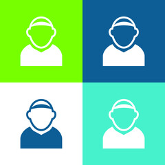 Bald Male Avatar Flat four color minimal icon set