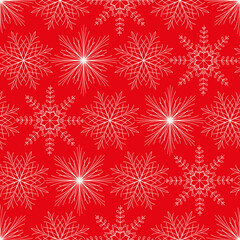 Naklejka na ściany i meble Vector red white stars snowflakes seamless pattern