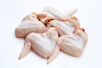 Fresh raw chicken wings on white background.