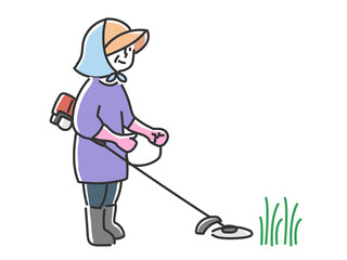 刈払い機で除草作業をする女性