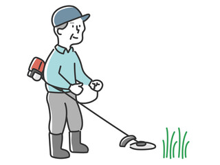 刈り払い機で草を刈るおじいちゃん