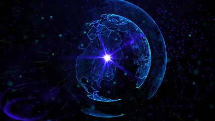 Digital blue planet of Earth, 3D animation