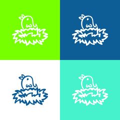 Bird On Nest Hand Drawn Outlined Animal Flat four color minimal icon set