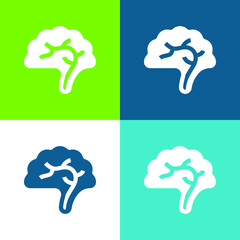 Brain Flat four color minimal icon set
