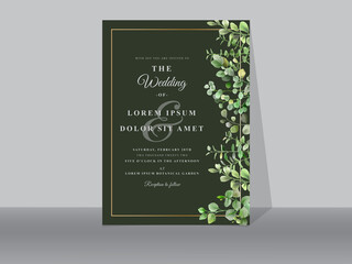 Naklejka na ściany i meble Wedding invitation card greenery leaves design