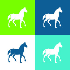 Obraz premium Black Race Horse On Walking Pose Side View Flat four color minimal icon set