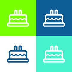 Birthday Cake Flat four color minimal icon set