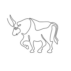 Chinese zodiac symbol of the year of the bull. The bull is drawn with one line. Continuous line.