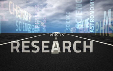 Science research and phisics text abstract concept illustration