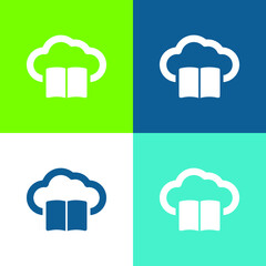 Book On Internet Cloud Flat four color minimal icon set