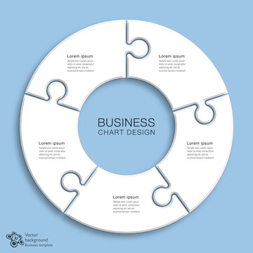 Business chart design. 5 division, jigsaw puzzle pattern.