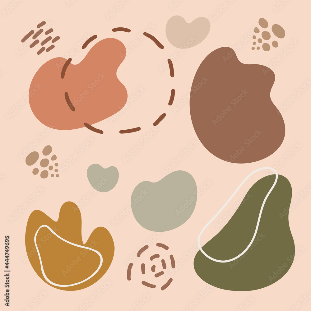 Poster set of various organic shapes and abstract design elements vector illustration. random hand drawn sh