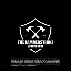 emblem hammer logo design vector