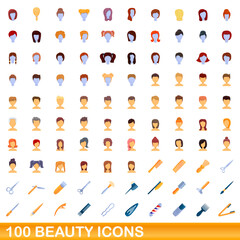 100 beauty icons set. Cartoon illustration of 100 beauty icons vector set isolated on white background