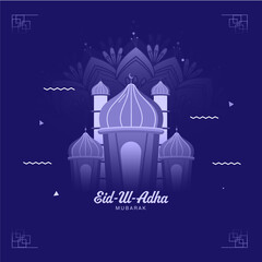 Fototapeta premium Eid-Ul-Adha Mubarak Concept With Mosque Illustration On Blue Background.