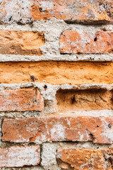 Brick wall with red brick.Texture of a stone wall. Antique brick texture.