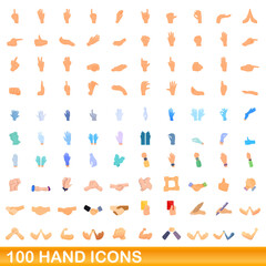100 hand icons set. Cartoon illustration of 100 hand icons vector set isolated on white background