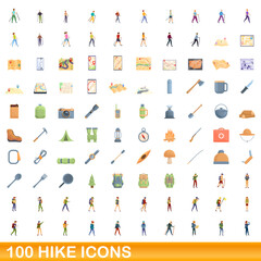 100 hike icons set. Cartoon illustration of 100 hike icons vector set isolated on white background