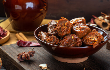 Delicious spicy duck neck in bowl