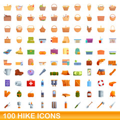 100 hike icons set. Cartoon illustration of 100 hike icons vector set isolated on white background