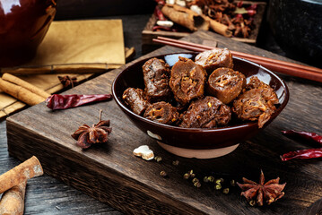 Delicious spicy duck neck in bowl