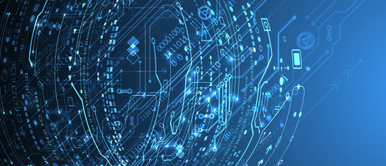 Abstract background on technological and scientific topics. Various techno details. Vector.