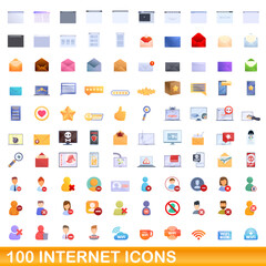 100 internet icons set. Cartoon illustration of 100 internet icons vector set isolated on white background