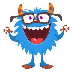 Funny cartoon furry monster character. Illustration of cute and happy mythical alien