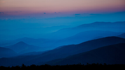 Sunset from the Polonina Runa (Rivna). The Carpathian Mountains. Ukraine.