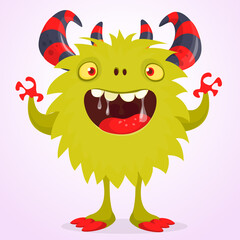 Fototapeta premium Funny cartoon furry monster character. Illustration of cute and happy mythical alien