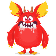 Funny cartoon furry monster character. Illustration of cute and happy mythical alien