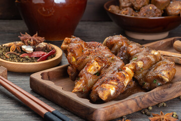 Delicious roast pig feet on the plate