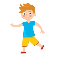 A cheerful boy in yellow shorts in a cartoon style.