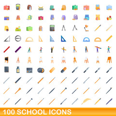 100 school icons set. Cartoon illustration of 100 school icons vector set isolated on white background