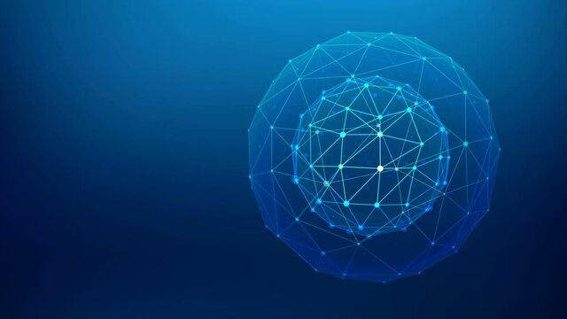 Energy sphere with connections on blue background. Connections technology.