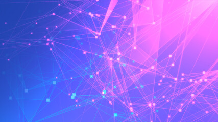 Fototapeta premium Abstract purple blue polygon tech network with connect technology background. Abstract dots and lines texture background. 3d rendering.