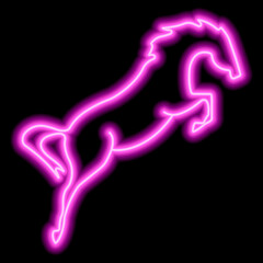 A rearing horse. Simple outline neon vector illustration. Pink silhouette