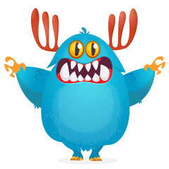 Funny cartoon furry monster character. Illustration of cute and happy mythical alien