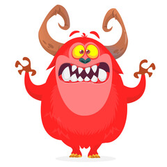 Funny cartoon furry monster character. Illustration of cute and happy mythical alien