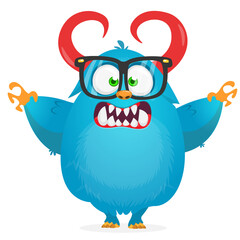 Funny cartoon furry monster character. Illustration of cute and happy mythical alien