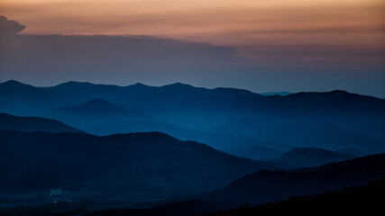 Polish part of the Bieszczady Mountains seen from Polonyna Runa (Ukraine). The Carpathian Mts.