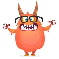 Naklejka premium Funny cartoon furry monster character. Illustration of cute and happy mythical alien