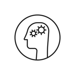mind process icon with thin line head and gear