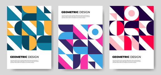 A collection of colorful abstract geometric mural design covers. Eps10 vector © Alex Hariyandi