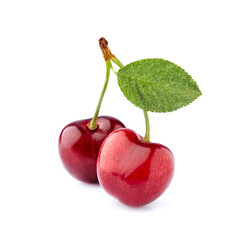 Sweet cherries  isolated on white background cutout. Ripe berries closeup.